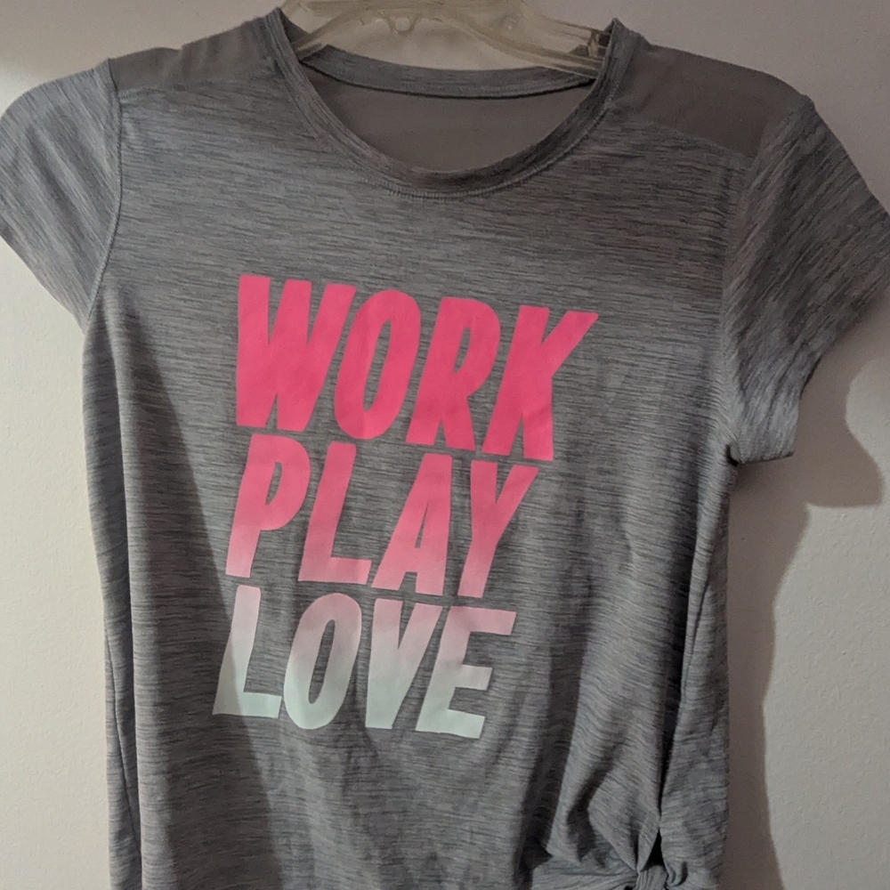 Gray T-Shirt with Pink and White Graphic